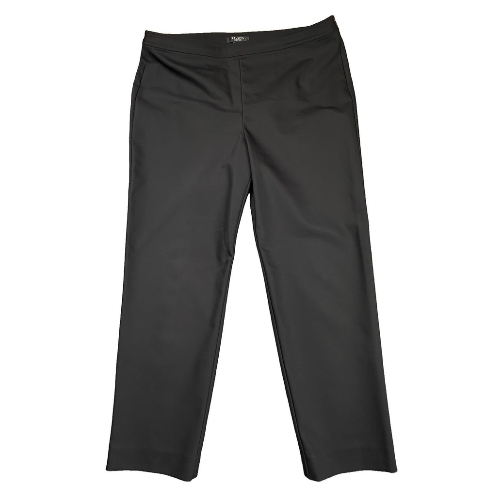 St. John Caviar Trousers Dress Pants Womens 14 Black Straight Leg Flat Front USA